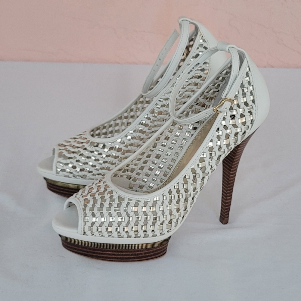 Bebe New Nina Mesh White Pumps Shoes Platform Heels Y2K